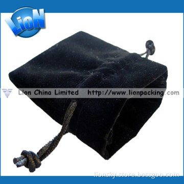 Black Microfiber Double Drawstring with Logo Printed Velvet Jewellery Pouch (E-136)